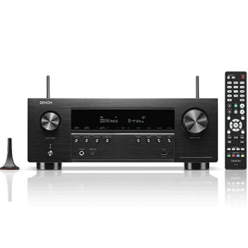 Denon AV receiver in a modern home theater setup