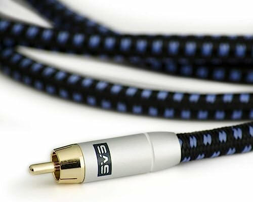Close-up of an RCA audio cable with gold-plated connector