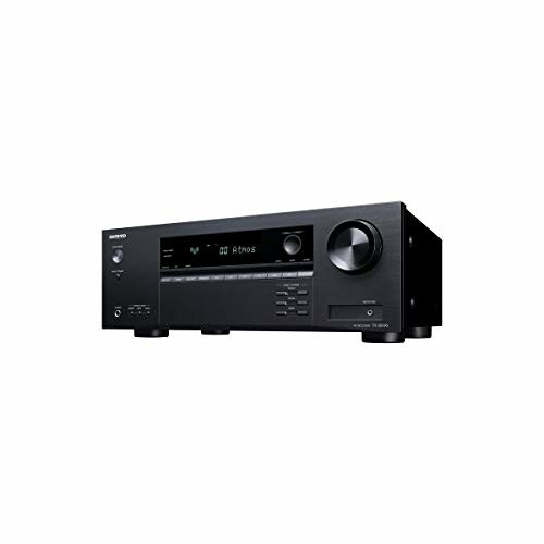 Black AV receiver with display and knobs