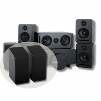 Black speaker system with multiple speakers