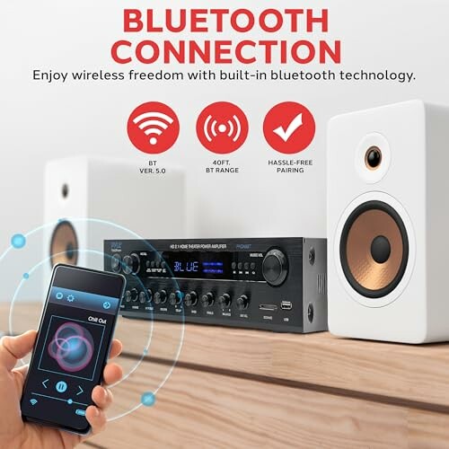 Bluetooth connection with audio system and smartphone app.