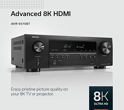Denon AVR-S570BT 8K HDMI receiver with advanced features.