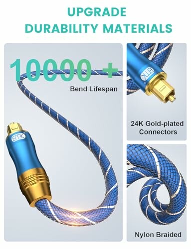 Durable HDMI cable with 24K gold-plated connectors and nylon braided design.