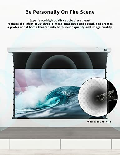 Projection screen with wave image and sound hole detail.