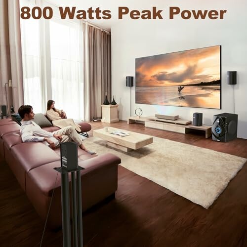 Modern living room with home theater system and large TV screen