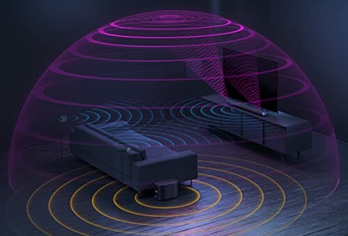 Visualization of sound waves in a home theater setup.