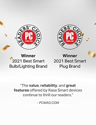Kasa Smart 2021 PCMag Readers' Choice Awards for Best Smart Bulb and Plug Brand