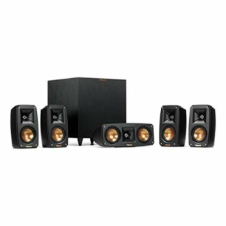 Klipsch surround sound speaker system with subwoofer and five speakers.