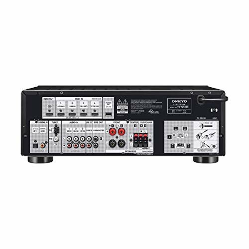 Back panel of an Onkyo audio receiver with various input and output ports.