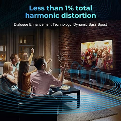 Group enjoying TV with sound enhancement features displayed, amplifying the overall viewing experience.
