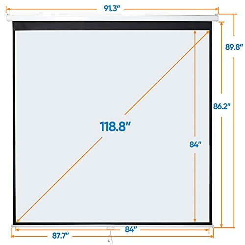 Projection screen with measurements in inches.