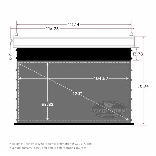Technical diagram of a projector screen with measurements in inches.