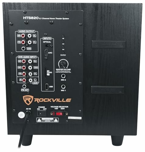 Back panel of Rockville HTS820 home theater system showing audio inputs and outputs.