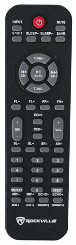 Rockville remote control with various buttons.