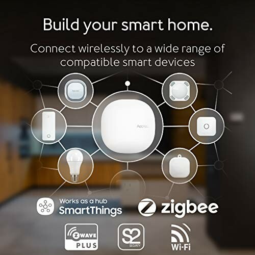Smart home hub connecting wirelessly to various smart devices.