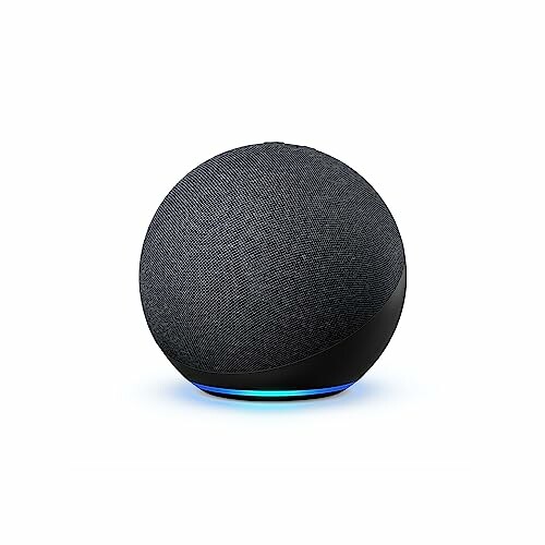 Black smart speaker with blue light