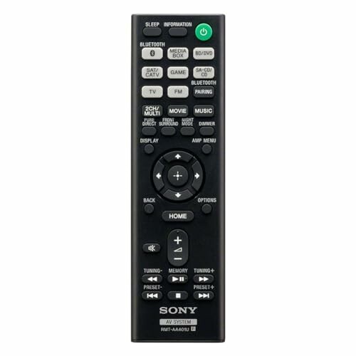 Sony AV system remote control with various function buttons.