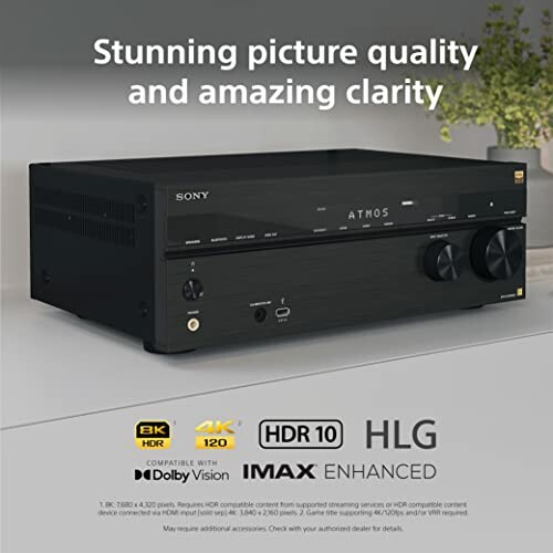 Sony receiver featuring HDR10 and IMAX Enhanced capabilities.