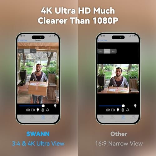 Comparison of SWANN 4K Ultra View and other 1080P camera views on smartphones.