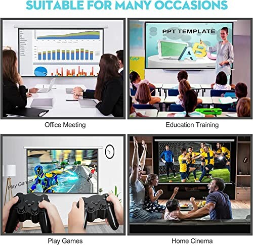 Projector used for office meetings, education training, gaming, and home cinema.