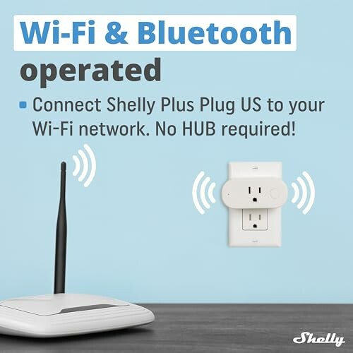Wi-Fi and Bluetooth operated Shelly Plus Plug, no hub required.