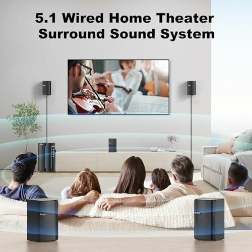Family enjoying a 5.1 wired home theater surround sound system.