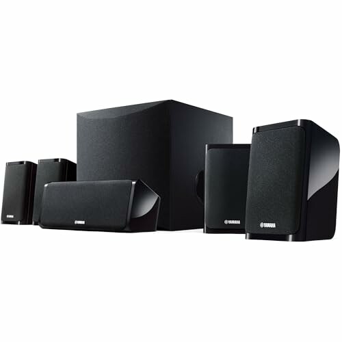 Yamaha home theater speaker system with subwoofer and satellite speakers.