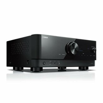 Black Yamaha audio receiver with knobs and buttons